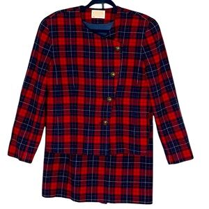 Pendleton Vintage skirt suit , virgin wool red and blue plaid , size 6/8
